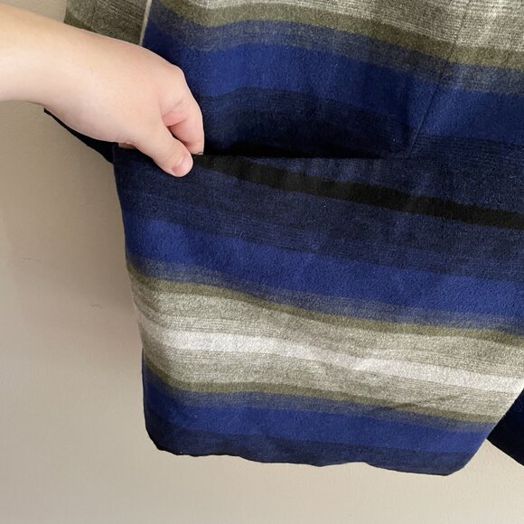 Old Navy Women XL Blue Striped Wool Blend Collarless Longline Blanket Coat NWT - Picture 5 of 14